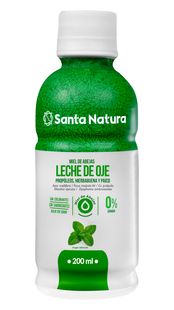 Miel de abejas leche de ojé, propóleo, hierba buena, paico